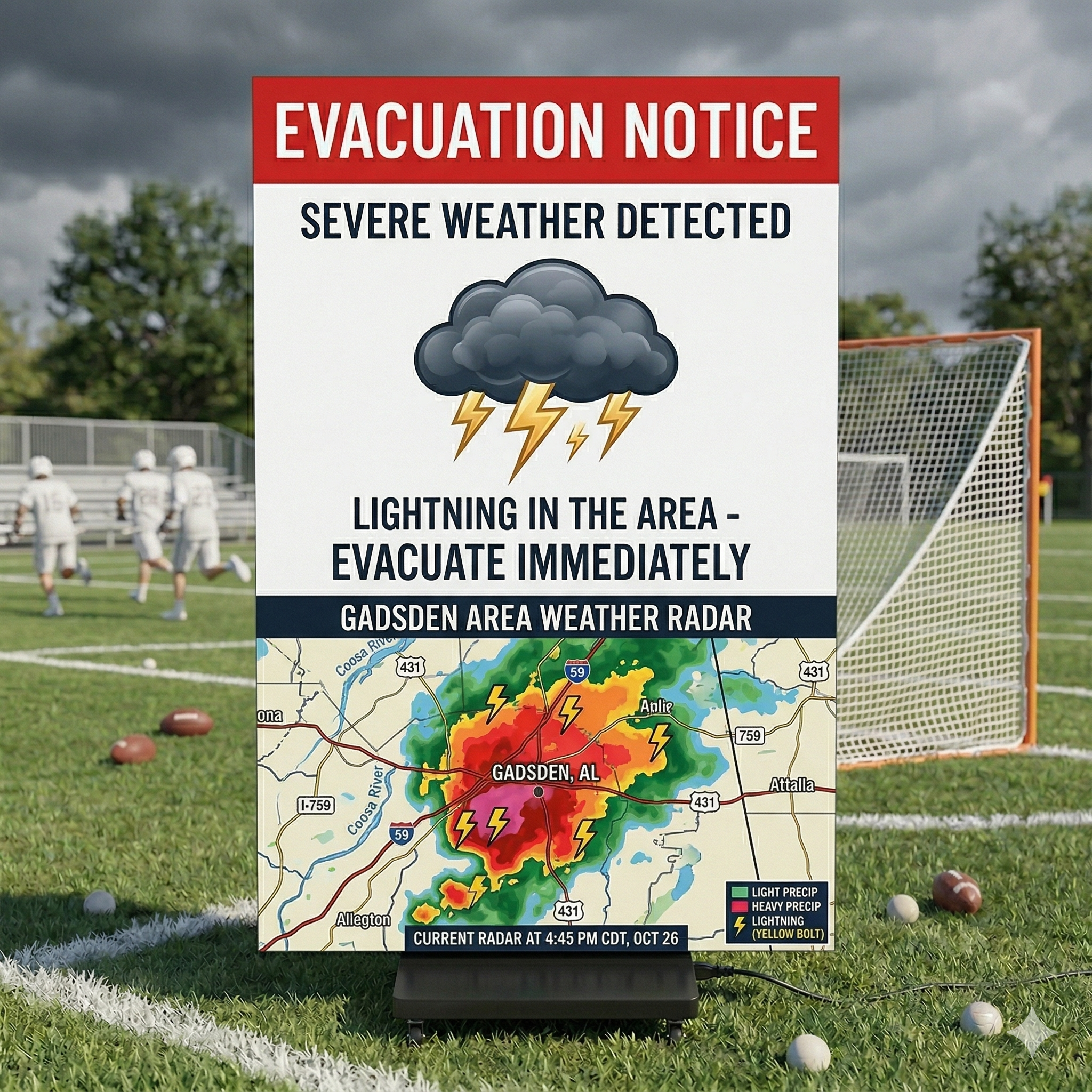Emergency weather alert displayed on a SmartBoard